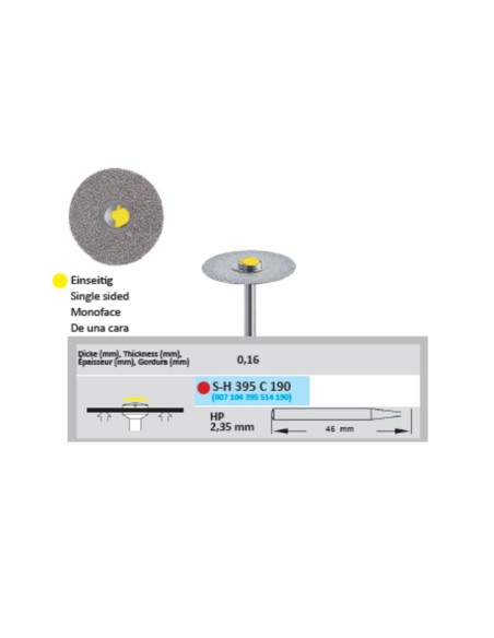 Disco de Diamante Sinterizado SH 395 C 190 Flexible Una Cara, Pieza de Mano 1u Horico