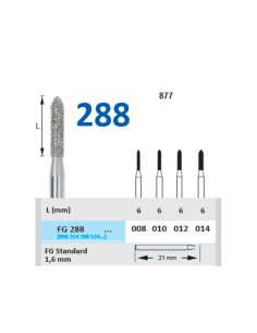 Fresa Diamante Turbina FG 288 Clínica Fig. 877 Torpedo Corto Blister 5 u Horico
