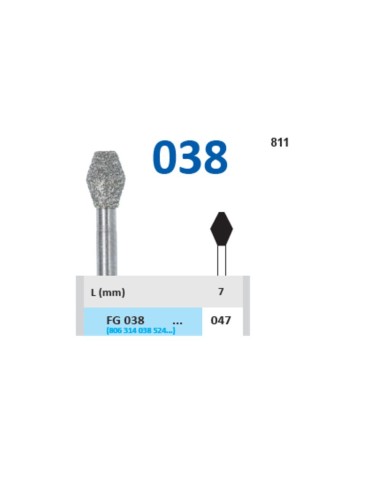 Fresa Diamante Turbina FG 038-047 Fig. 811 L7 Doble Cono Clínica 1 ud Horico