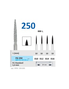 Fresa Diamante Turbina FG 250 Fig. 888L Llama Alargada, Clínica 5u Horico
