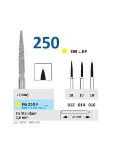 Fresa Diamante Turbina FG 250F Fig. 888 L EF Llama Alargada, Extra Fino, Clínica 5u Horico