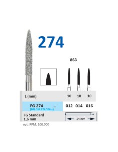 Fresa Diamante Turbina FG 274 Fig. 863 Llama Alargada, Clínica 5u Horico
