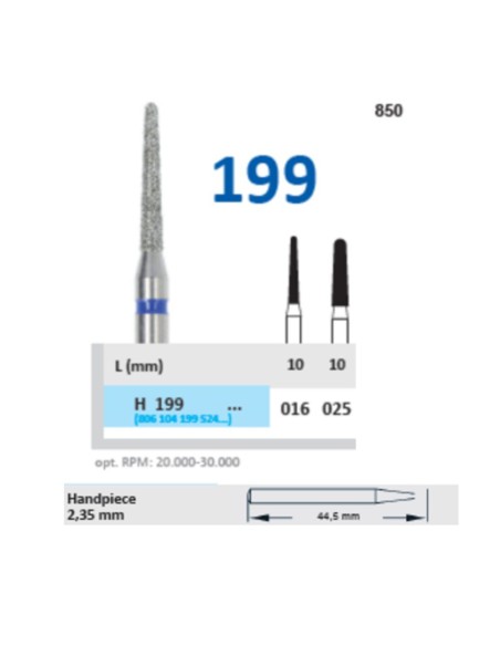 Fresa Diamante Pieza de Mano PM H199 Fig. 850 Redondo Cónico, Laboratorio 1 ud Horico