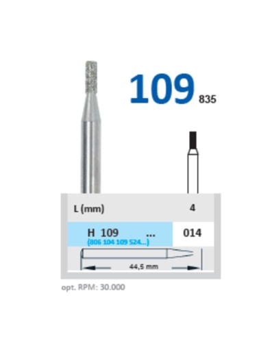 Fresa Diamante Laboratorio Pieza de Mano 109-014 Fig. 835 Cilindro, Laboratorio 1 ud Horico