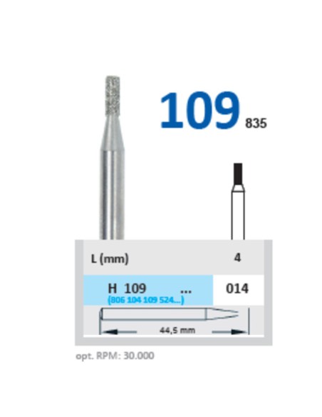 Fresa Diamante Laboratorio Pieza de Mano 109-014 Fig. 835 Cilindro, Laboratorio 1 ud Horico