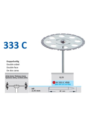 Disco de Diamante H333C 450 Doble Cara, Pieza de Mano, Laboratorio 1u Horico