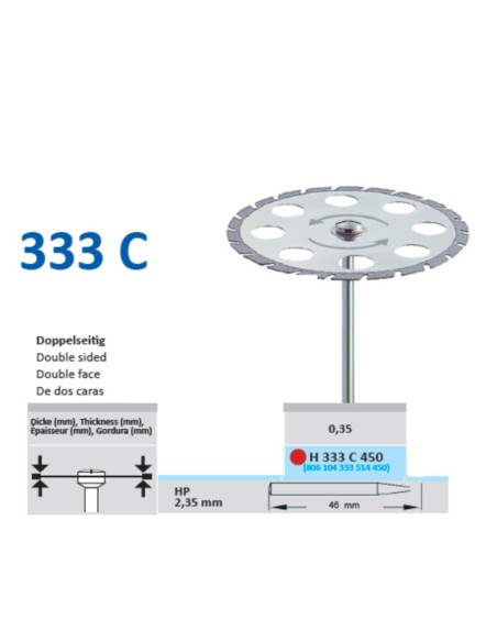 Disco de Diamante H333C 450 Doble Cara, Pieza de Mano, Laboratorio 1u Horico