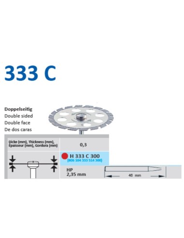 Disco de Diamante H333C 300 Doble Cara, Pieza de Mano, Laboratorio 1u Horico