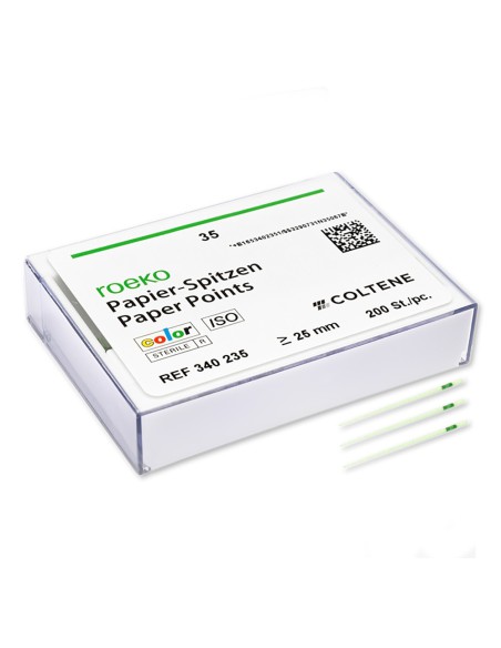 Puntas de Papel Color ISO 25mm Caja 200 unidades Estériles Roeko Coltène
