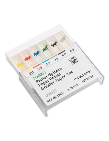 Guttapercha Greater Taper Conicidad 04 Surtido 20-45 L 28mm Caja 100 uds Roeko Coltène