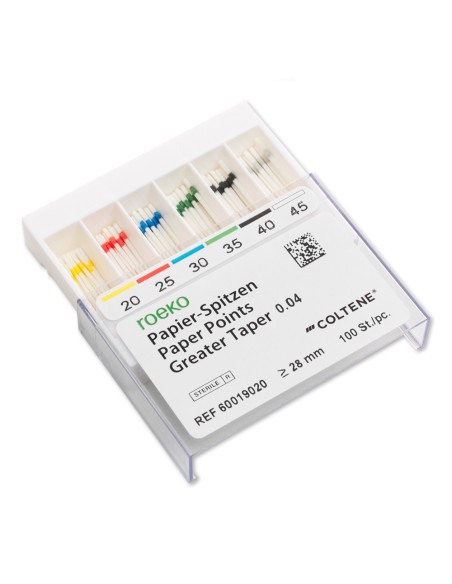 Guttapercha Greater Taper Conicidad 04 Surtido 20-45 L 28mm Caja 100 uds Roeko Coltène