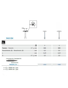 Fresa Diamante 943CH.204 Disco CA Clínica Cirugía 1 unidad Komet