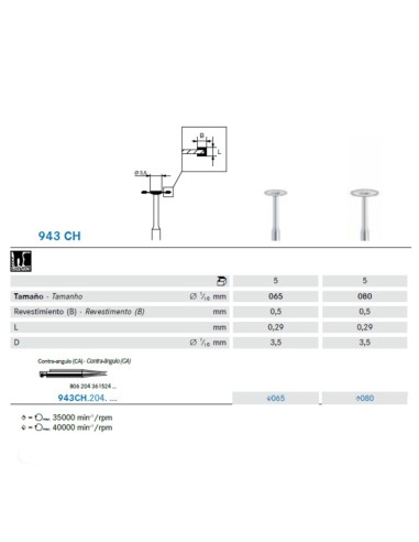 Fresa Diamante 943CH.204 Disco CA Clínica Cirugía 1 unidad Komet
