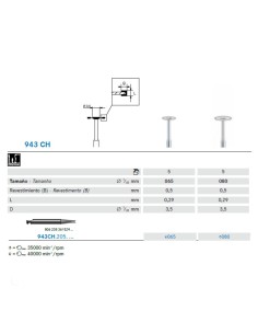 Fresa Diamante 943CH.205 Disco 0,5mm CA Largo Clínica Cirugía 1 ud Komet
