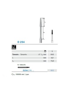 Fresa Diamante D254.314.012 Cónica FG Clínica Cirugía 5 uds Komet