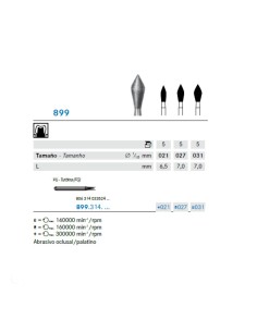 Fresa Diamante 899.314 FG Oclusal/Palatino Preparación, Clínica 5 uds Komet
