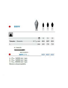 Fresa Diamante FG 8899.314 Oclusal/Palatino, Fino, Preparación, Clínica 5 uds Komet
