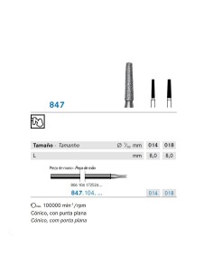 Fresa Diamante 847.104 PM Cónico, Punta Plana Laboratorio 5 uds Komet