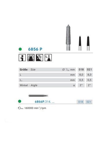 Fresa Diamante FG 6856P.314 Cónico, Bisel con Punta Guía, Clínica 5 uds Komet