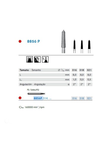 Fresa Diamante FG 8856P.314 Cónico, Bisel con Punta Guía, Fino, Clínica 5 uds Komet