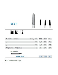 Fresa Diamante FG 856P.314 Cónico, Bisel con Punta Guía, Clínica 5 uds Komet