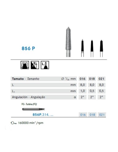Fresa Diamante FG 856P.314 Cónico, Bisel con Punta Guía, Clínica 5 uds Komet
