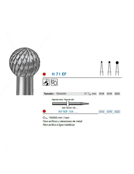 Fresa Carburo H71EF.104. Bola Cortadora, Fino, PM Laboratorio 1 unidad Komet