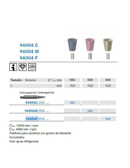 Pulidor Diamante 9404.204.060 Copa, Cerámica, CA Clínica 1 ud Komet