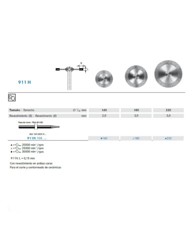 Disco Diamante 911H.104 PM Laboratorio, Cerámicas, 1 unidad Komet