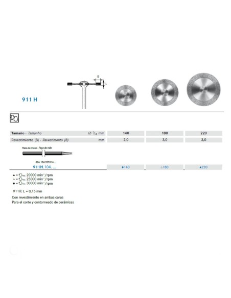 Disco Diamante 911H.104 PM Laboratorio, Cerámicas, 1 unidad Komet