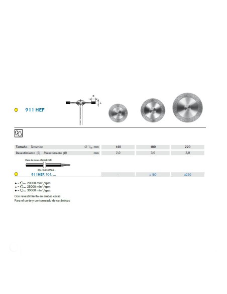 Disco Diamante 911HEF.104 Extra Fino, PM Laboratorio, Cerámicas, 1 unidad Komet