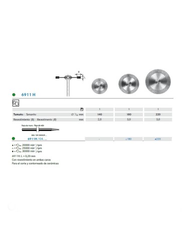 Disco Diamante 6911H.104 Grano Grueso, PM Laboratorio, Cerámicas, 1 unidad Komet