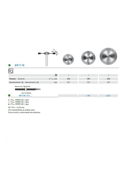 Disco Diamante 6911H.104 Grano Grueso, PM Laboratorio, Cerámicas, 1 unidad Komet