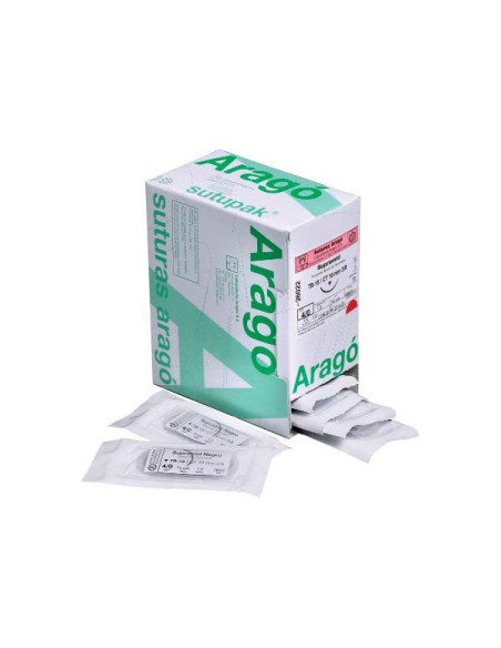 Sutura Monofilamento Supramid TB-10 Aguja 3/8 Círculo Triangular 12mm 6/0 Hebra 75cm Negro No Absorbible 36u Aragó