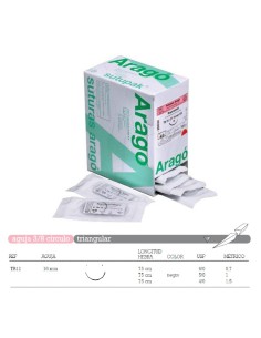 Sutura Supramid TB-12 Aguja 3/8 Círculo Triangular 16mm Hebra 75cm Negro No Absorbible 36u Aragó