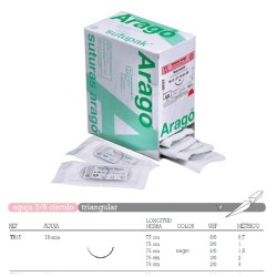 Sutura Supramid TB-15 Aguja 3/8 Círculo Triangular 19mm Hebra 75cm Negro No Absorbible 36u Aragó
