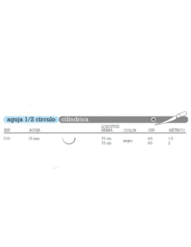 Sutura Seda C-10 Aguja 1/2 Círculo Triangular 15mm Hebra 75cm Negra No Absorbible 12u Aragó