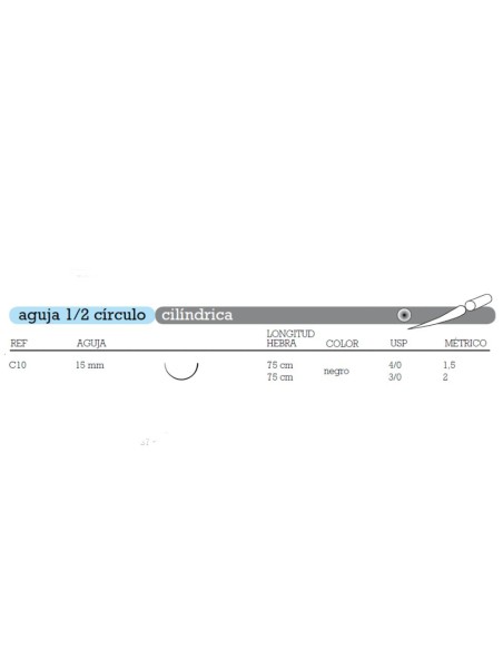 Sutura Seda C-10 Aguja 1/2 Círculo Triangular 15mm Hebra 75cm Negra No Absorbible 12u Aragó