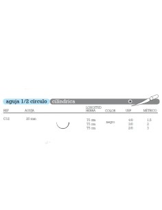 Sutura Seda C-12 Aguja 1/2 Círculo Triangular 20mm Hebra 75cm Negra No Absorbible 12u Aragó