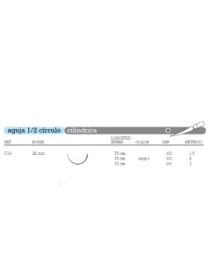 Sutura Seda C-14 Aguja 1/2 Círculo Cilíndrica 22mm Hebra 75cm Negra No Absorbible 12u Aragó