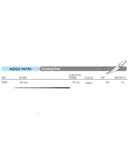 Sutura Seda TR-60 No Absorbible Aguja Recta Triangular 60mm USP 4/0 Hebra 75cm Negra 12u Aragó