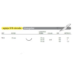 Sutura de Nylon Monofilamento 3/8 Azul 36uds Arago