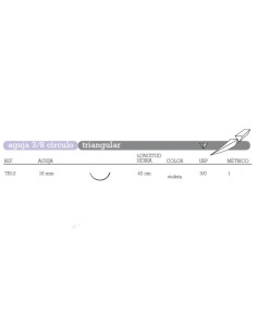 Sutura PDO Absorbible TB12 Aguja 3/8 Círculo Triangular 16mm USP 5/0 Hebra 45cm Violeta 36u Aragó