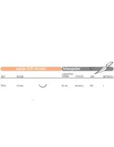 Sutura Poliglecaprona TB10 Aguja 3/8 Círculo Triangular 12mm USP 5/0 Hebra 45cm Incolora, Absorbible, 36u Aragó