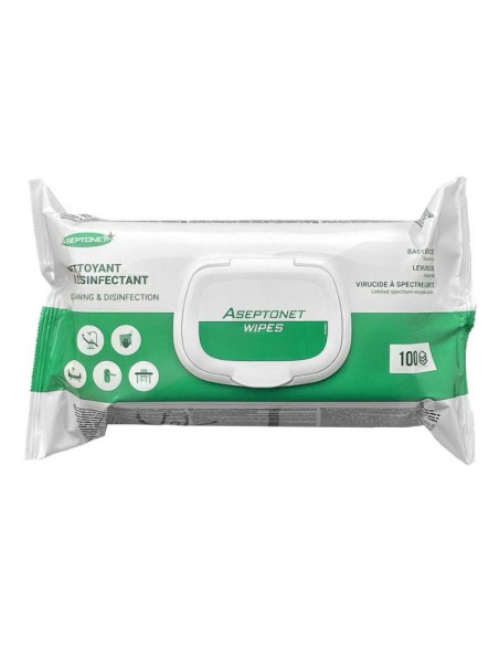 Toallitas Desinfectantes Sin Alcohol 18x22cm Flow-Pack 100 uds Aseptonet Steridis