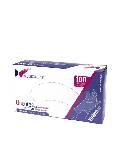 Guantes de Nitrilo Sin Polvo, Violeta, Ambidiestros, Caja 100 unidades Medicaline
