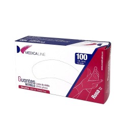 Guantes de Nitrilo Sin Polvo, Ambiestros, No Estériles, Rosa Caja 100 unidades Medicaline