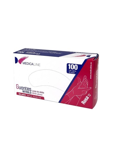 Guantes de Nitrilo Sin Polvo, Ambiestros, No Estériles, Rosa Caja 100 unidades Medicaline