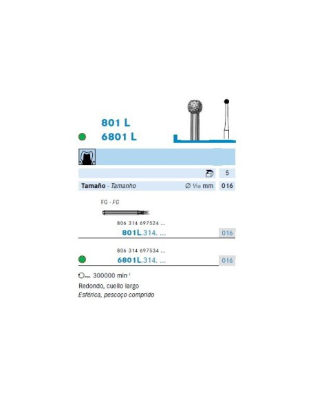 Fresa Diamante Bola Cuello Alargado 801L-016 FG